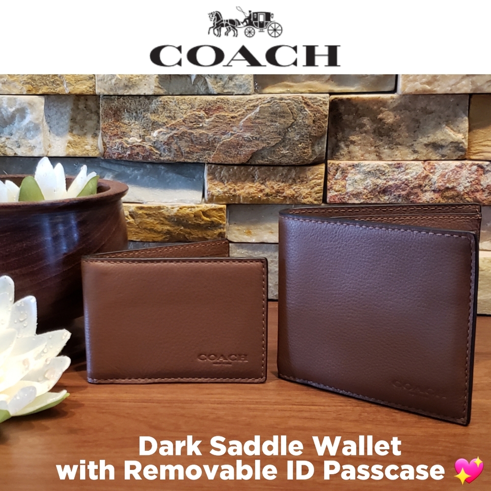 *1 left!* NEW Coach Compact ID Wallet, Dark Saddle